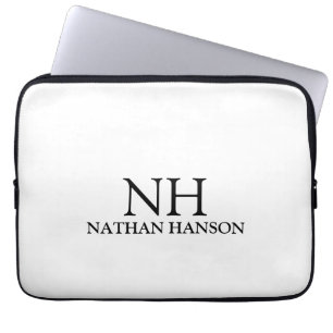 Eenvoudig minimaal vet monogram zwart wit modern laptop sleeve
