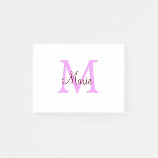 eenvoudig minimaal voeg naam monogram roze rood post-it® notes (Voorkant)