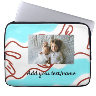 eenvoudig minimaal VOEG UW FOTO TOE tekstblauw aqu Laptop Sleeve