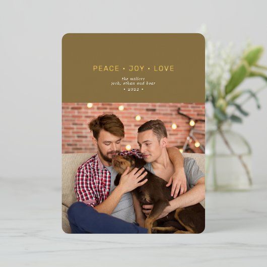 Eenvoudig minimaal vredesliefhebber Groen goud Folie Feestdagenkaart (Staand Voorkant)