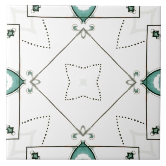 Eenvoudig, minimaal, wit en groen, mozaïek, tegeltje (Voorkant)