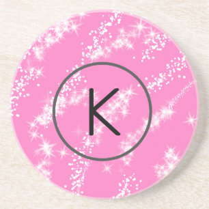 eenvoudig minimaal wit monogram roze glitters wate zandsteen onderzetter