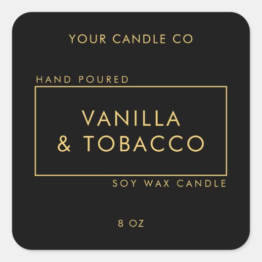 Eenvoudig minimaal zwart- en Gold-kaarsenlabel Vierkante Sticker (Voorkant)