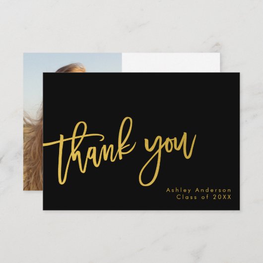 Eenvoudig minimaal zwart goud dankzij uw Afstudere Bedankkaart (Voorkant / Achterkant)