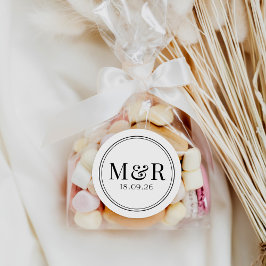 Eenvoudig minimaal zwart script bruiloft gunst Sti Ronde Sticker