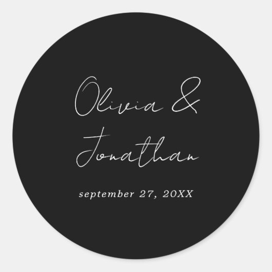 Eenvoudig minimaal zwart Stropdas Script bruiloft Ronde Sticker (Voorkant)
