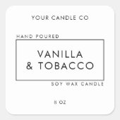 Eenvoudig minimaal zwart-wit kaarsenetiket vierkante sticker (Voorkant)