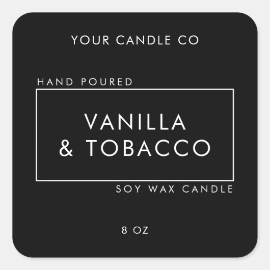 Eenvoudig minimaal zwart-wit kaarsenetiket vierkante sticker (Voorkant)