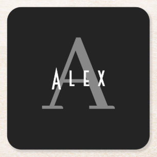 Eenvoudig Minimaal Zwart-Wit Monogram Initiaal Kartonnen Onderzetters