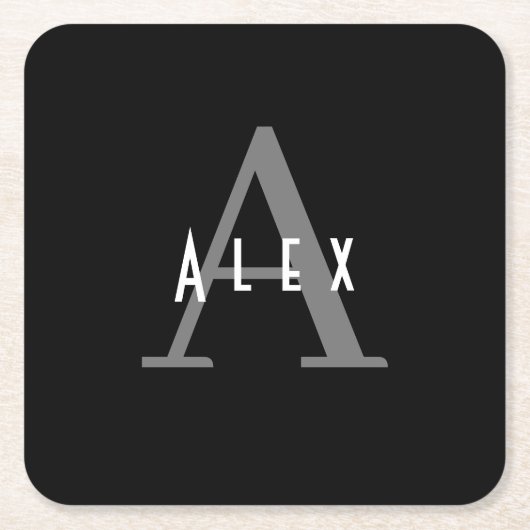 Eenvoudig Minimaal Zwart-Wit Monogram Initiaal Kartonnen Onderzetters (Voorkant)