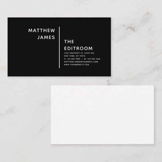 Eenvoudig, minimaal zwart wit visitekaartje (Voorkant / Achterkant)