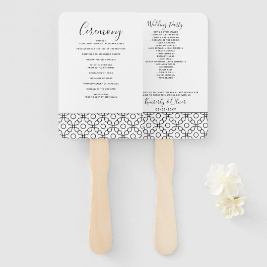 Eenvoudig minimaal zwart-witcalligrafisch huwelijk handwaaier (Voorkant en achterkant)