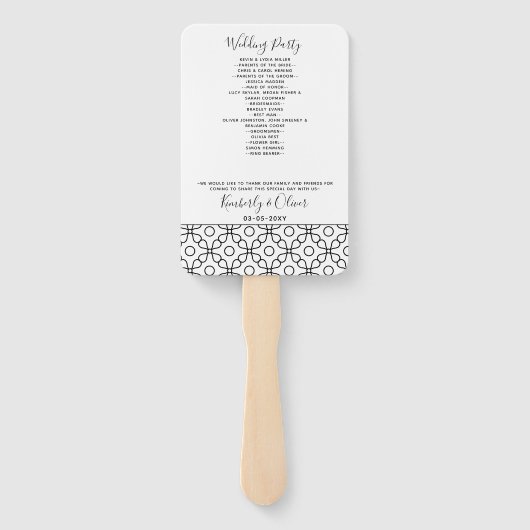 Eenvoudig minimaal zwart-witcalligrafisch huwelijk handwaaier (Achterkant)