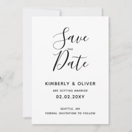 Eenvoudig minimaal zwart-witcalligrafisch huwelijk kaart