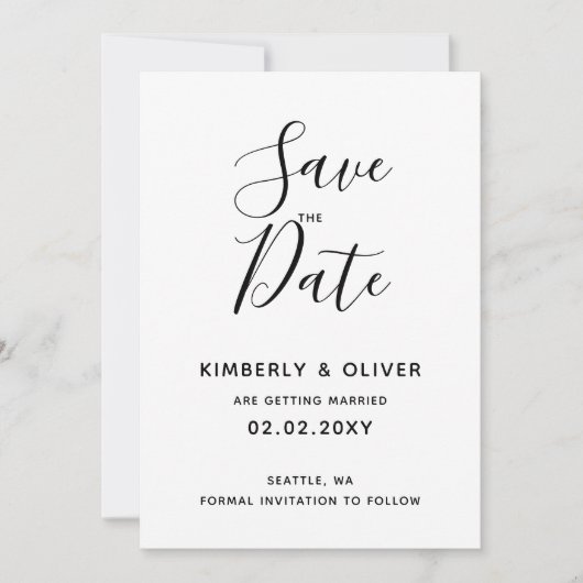 Eenvoudig minimaal zwart-witcalligrafisch huwelijk kaart (Voorkant)