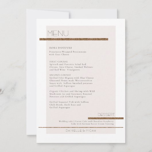 Eenvoudig Minimal Modern Blush Roze Goud Wit Menu Kaart (Voorkant)