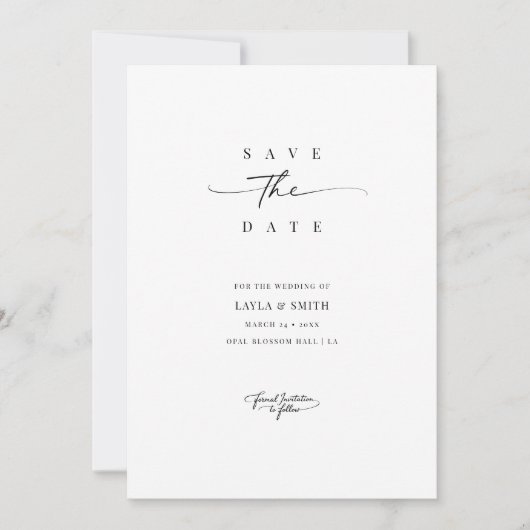 Eenvoudig Minimal Modern Script Zwart-wit bruiloft Save The Date (Voorkant)