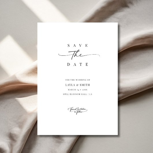Eenvoudig Minimal Modern Script Zwart-wit bruiloft Save The Date