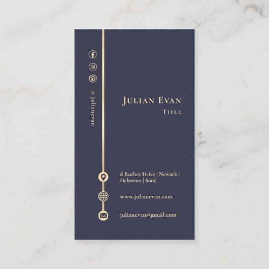 Eenvoudig Minimal Monogram Elegant Marine Blauw & Visitekaartje (Achterkant)