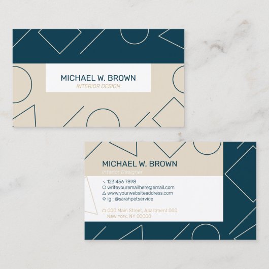 Eenvoudig minimale Aqua Beige Geometric Visitekaartje (Voorkant / Achterkant)