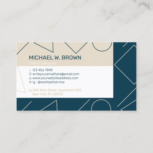 Eenvoudig minimale Aqua Beige Geometric Visitekaartje (Achterkant)