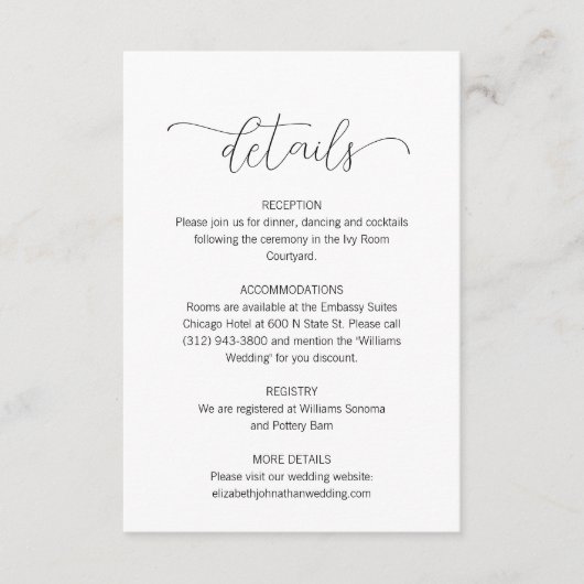 Eenvoudig Minimale details over het script bruilof Informatiekaartje (Voorkant)