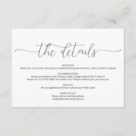 Eenvoudig Minimale details over het script bruilof Informatiekaartje (Voorkant)