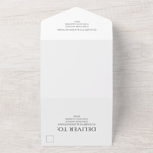 Eenvoudig Minimale Manuscript Zwarte & Witte Wedde All In One Uitnodiging (Buitenkant)