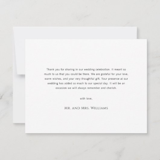 Eenvoudig Minimale Manuscript Zwarte & Witte Wedde Bedankkaart (Achterkant)