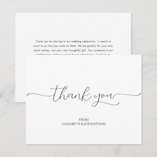 Eenvoudig Minimale Manuscript Zwarte & Witte Wedde Bedankkaart (Voorkant / Achterkant)