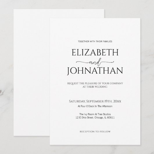 Eenvoudig Minimale Manuscript Zwarte & Witte Wedde Kaart (Voorkant / Achterkant)