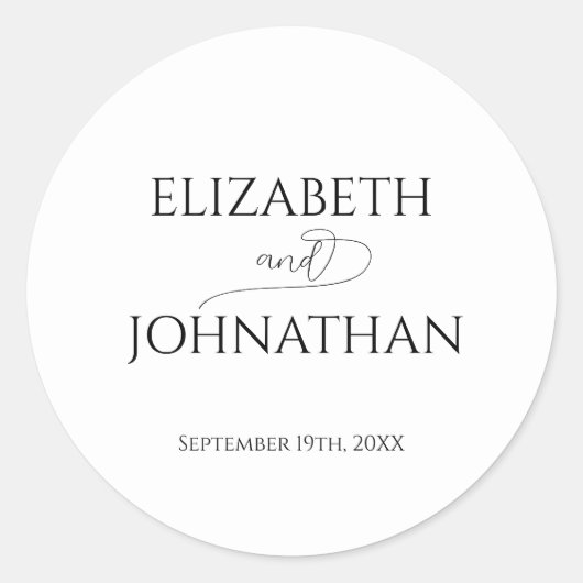 Eenvoudig Minimale Manuscript Zwarte & Witte Wedde Ronde Sticker (Voorkant)