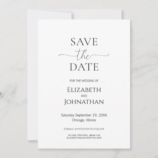 Eenvoudig Minimale Manuscript Zwarte & Witte Wedde Save The Date (Voorkant)