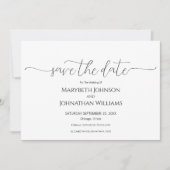 Eenvoudig Minimale Manuscript Zwarte & Witte Wedde Save The Date (Voorkant)