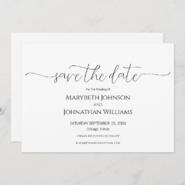 Eenvoudig Minimale Manuscript Zwarte & Witte Wedde Save The Date