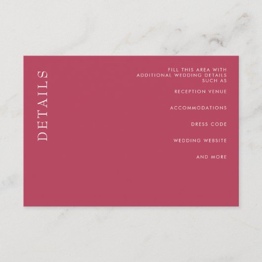 Eenvoudig Minimale Moderne Magenta Wedding Informatiekaartje (Voorkant)