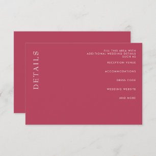 Eenvoudig Minimale Moderne Magenta Wedding Informatiekaartje