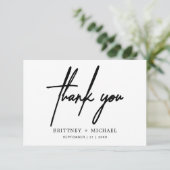 Eenvoudig Minimale Moderne Manuscript Wedding Bedankkaart (Staand voorkant)