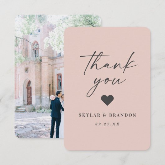 Eenvoudig minimale vaste kleuren lichte roze bruil bedankkaart (Voorkant / Achterkant)