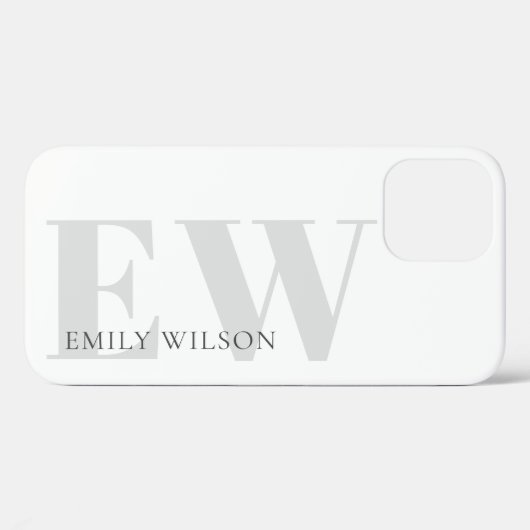 Eenvoudig minimale witte grijze monogram Case-Mate iPhone case (Achterkant (horizontaal))