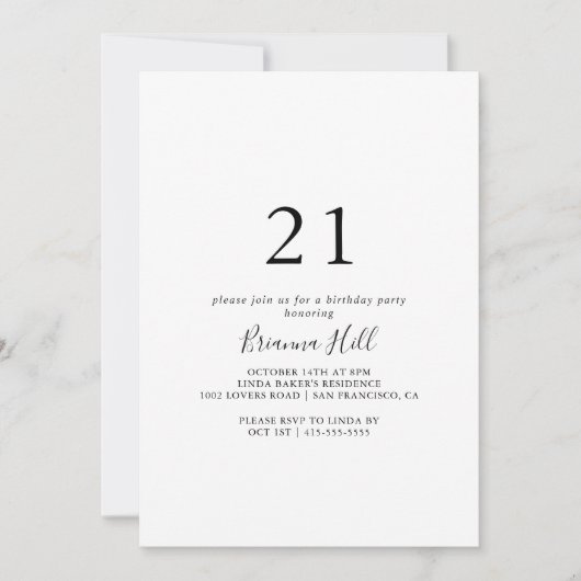 Eenvoudig minimalistisch 21e verjaardagsfeestje kaart (Voorkant)