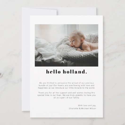 Eenvoudig minimalistisch 2 foto-Baby geboorte Aankondiging (Voorkant)