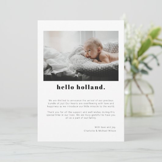 Eenvoudig minimalistisch 2 foto-Baby geboorte Aankondiging (Staand voorkant)