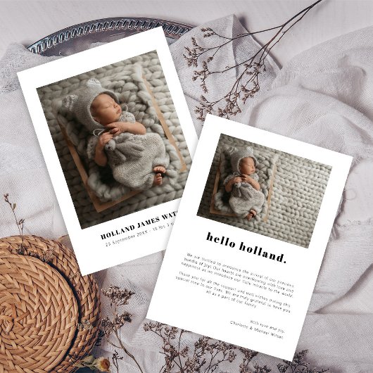 Eenvoudig minimalistisch 2 foto-Baby geboorte Aankondiging