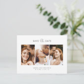 Eenvoudig minimalistisch 3 fotocollage bespaart da aankondigingskaart (Staand voorkant)