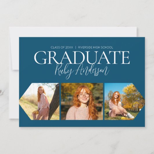 Eenvoudig minimalistisch 3 fotocollage blauw Afstu Aankondiging (Voorkant)