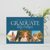 Eenvoudig minimalistisch 3 fotocollage blauw Afstu Aankondiging (Staand voorkant)