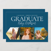 Eenvoudig minimalistisch 3 fotocollage blauw Afstu Aankondiging (Voorkant / Achterkant)