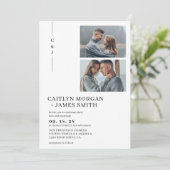 Eenvoudig minimalistisch 3 fotomonogram bruiloft kaart (Staand voorkant)