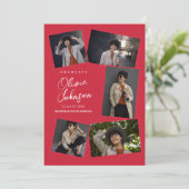 Eenvoudig minimalistisch 6 fotocollage rood Afstud Aankondiging (Staand voorkant)